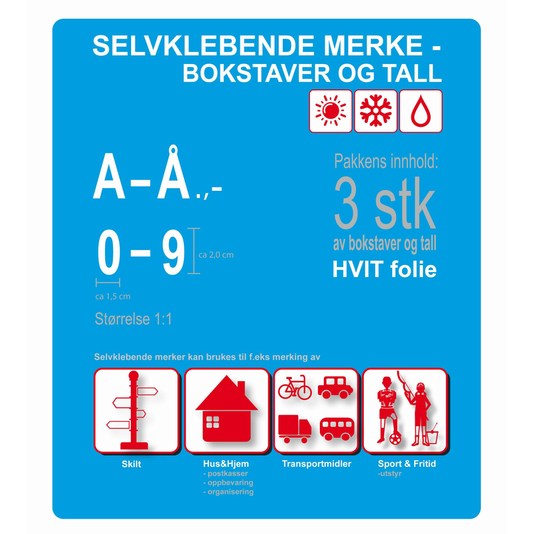 BOKSTAVER/TALL SELVKL.HVITE A3